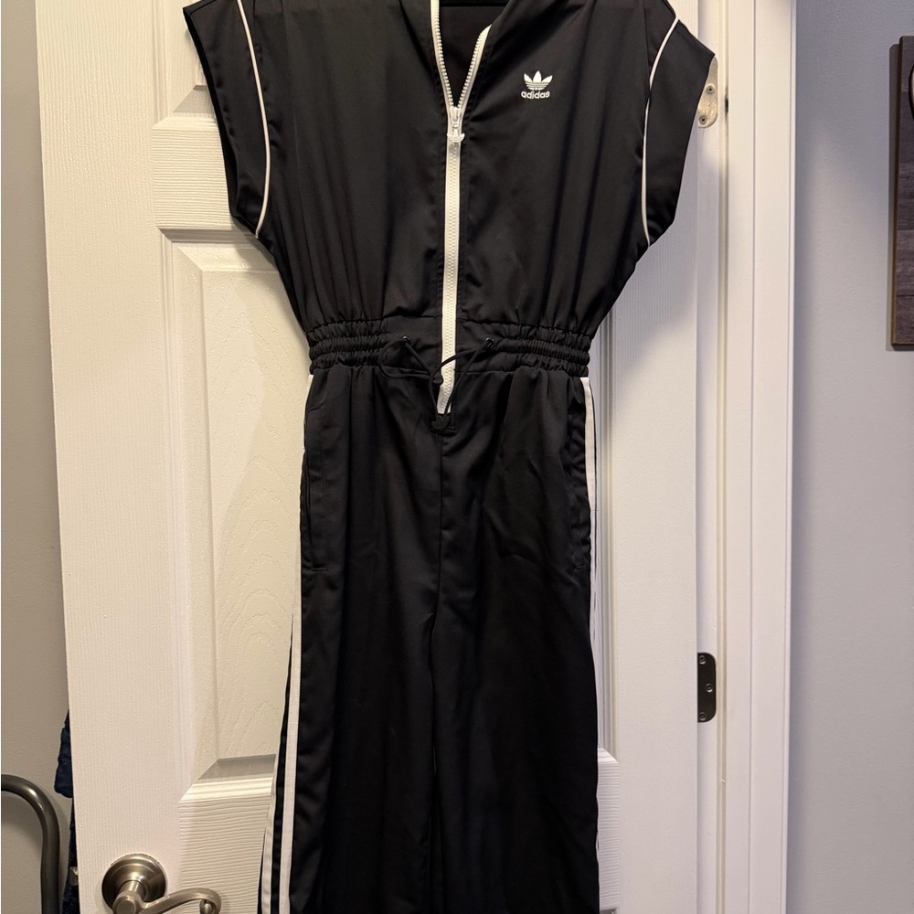 adidas Black Jumpsuit with White Trim and Zip